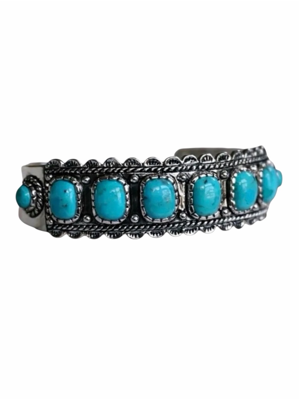 Bohemian Silver and Turquoise Adjustable Cuff Bracelet NWOT - Picture 3 of 4